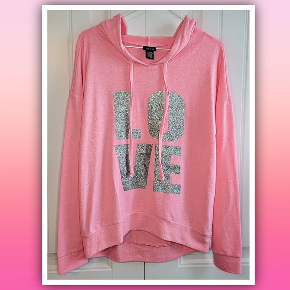Rue 21 pink hoodie sweatshirt graphic silver glitter LOVE print women's … - Picture 5 of 6